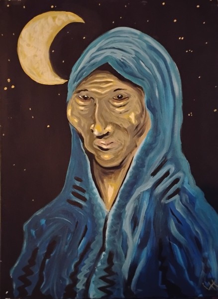femme en bleu